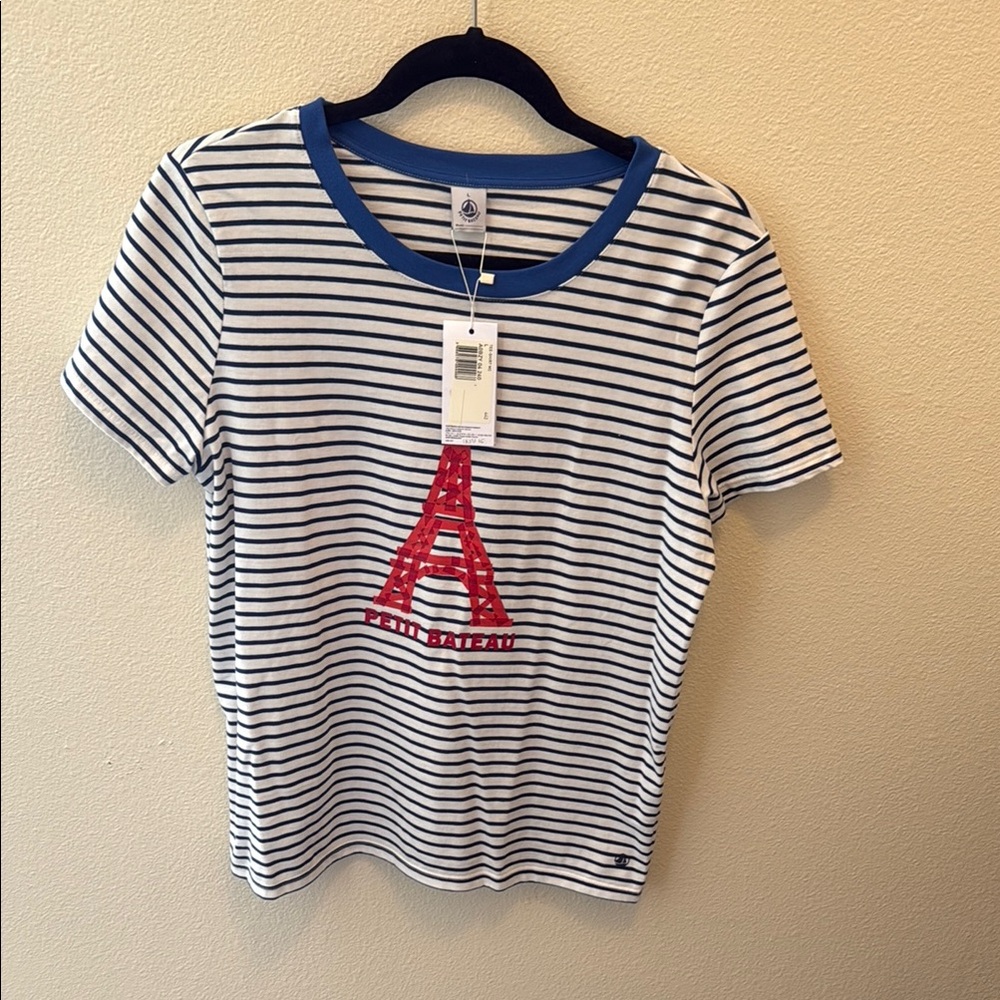 Petit Bateau Blue and White Striped Short Sleeve Tee